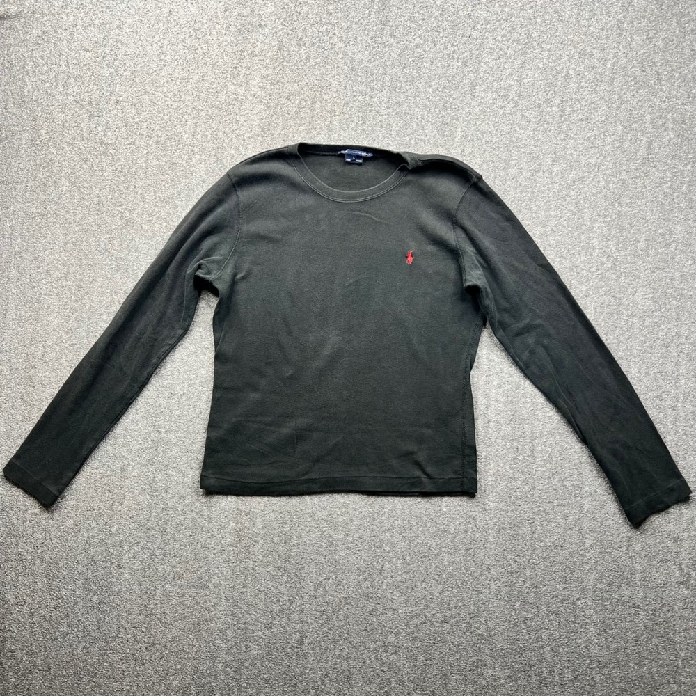 Ralph Lauren Sport Long Sleeve T-Shirt Women Large Black  Logo Cotton Crewneck